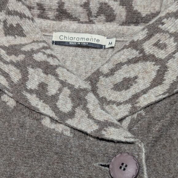 Chiaramente Italian Wool Asymmetrical Cardigan Sweater Brown Leopard Print Top - Picture 3 of 5